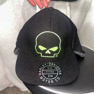 NWT Harley Davidson Willie G Skull Fitted Flap Hat - Black Beauty